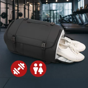 Bange wasserdichter Rucksack für 15,6-Zoll-Laptop, Stadtreisender, 45 x 30 x 16 cm, für Arbeit, Flugzeug, Herren, Damen, mit USB-Anschluss Schwarz