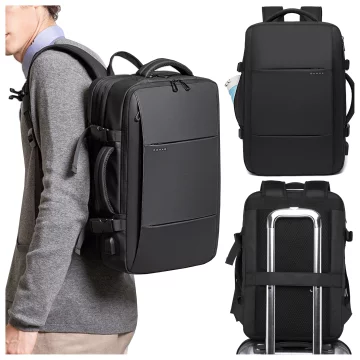 Travel backpack Bange BackPack business expandable backpack Capacious bag for 17.3" laptop with USB port Black