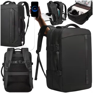Bange Waterproof Backpack Laptop Bag 15.6" Travel 47x31x20 cm for Work School Plane Men's Women's with USB Port Black