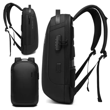 Bange wasserdichter Rucksack für 15,6-Zoll-Laptop, Stadtreisender, 45 x 30 x 16 cm, für Arbeit, Flugzeug, Herren, Damen, mit USB-Anschluss Schwarz