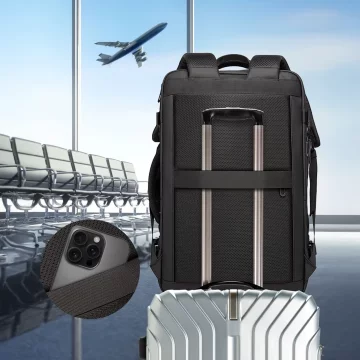 Bange waterproof backpack for a 17" laptop, city travel, 47.5x31x26 cm, expandable for work, airplane, men's, women's, black