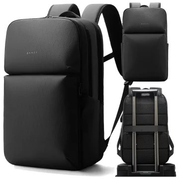 Bange wasserdichter Rucksack für 15,6-Zoll-Laptop, Stadtreisender, 45 x 30 x 16 cm, für Arbeit, Flugzeug, Herren, Damen, mit USB-Anschluss Schwarz