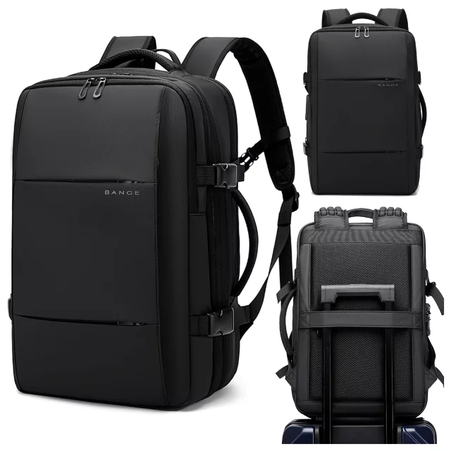 Bange wasserdichter Rucksack für 15,6-Zoll-Laptop, Stadtreisender, 45 x 30 x 16 cm, für Arbeit, Flugzeug, Herren, Damen, mit USB-Anschluss Schwarz