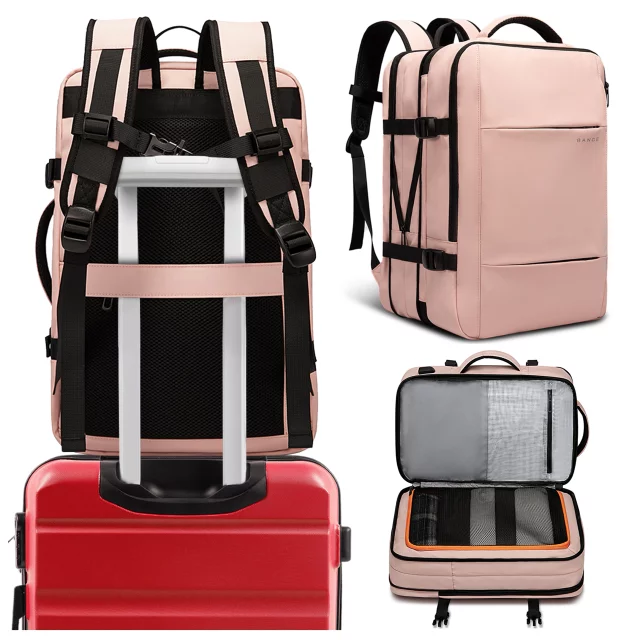 Bange Rucksack Reiserucksack, erweiterbarer Business-Rucksack, geräumige Tasche für 17,3"-Laptops mit USB-Anschluss, Pink