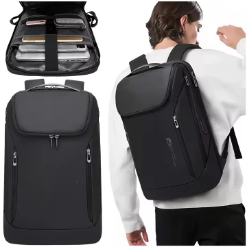 Bange Waterproof Backpack Laptop Bag 15.6" City Travel 48x31x16 cm for Work School Plane Men's Women's with USB Port Black