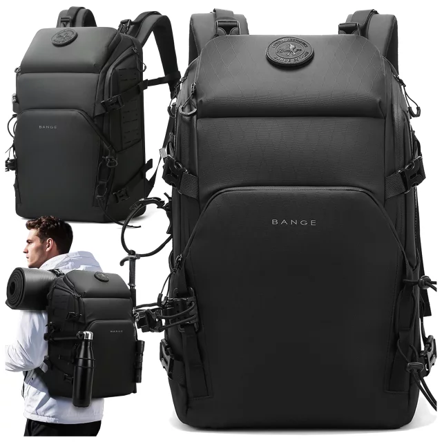 Bange wasserdichter Rucksack für 15,6-Zoll-Laptop, Stadtreisender, 45 x 30 x 16 cm, für Arbeit, Flugzeug, Herren, Damen, mit USB-Anschluss Schwarz