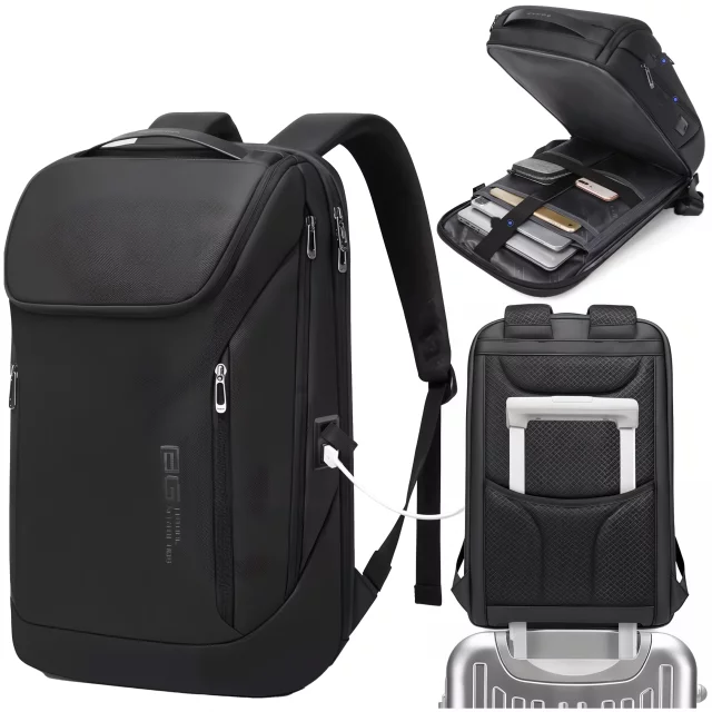 Bange Waterproof Backpack Laptop Bag 15.6" City Travel 48x31x16 cm for Work School Plane Men's Women's with USB Port Black