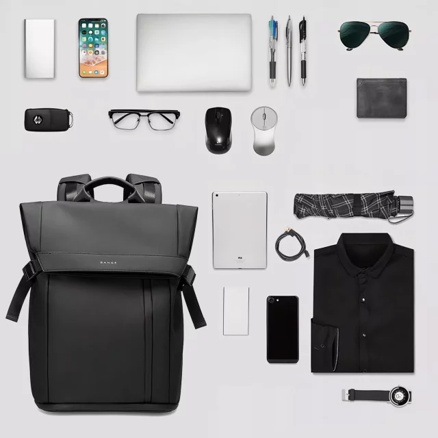 Bange wasserdichter Rucksack für 15,6-Zoll-Laptop, Stadtreisender, 45 x 30 x 16 cm, für Arbeit, Flugzeug, Herren, Damen, mit USB-Anschluss Schwarz