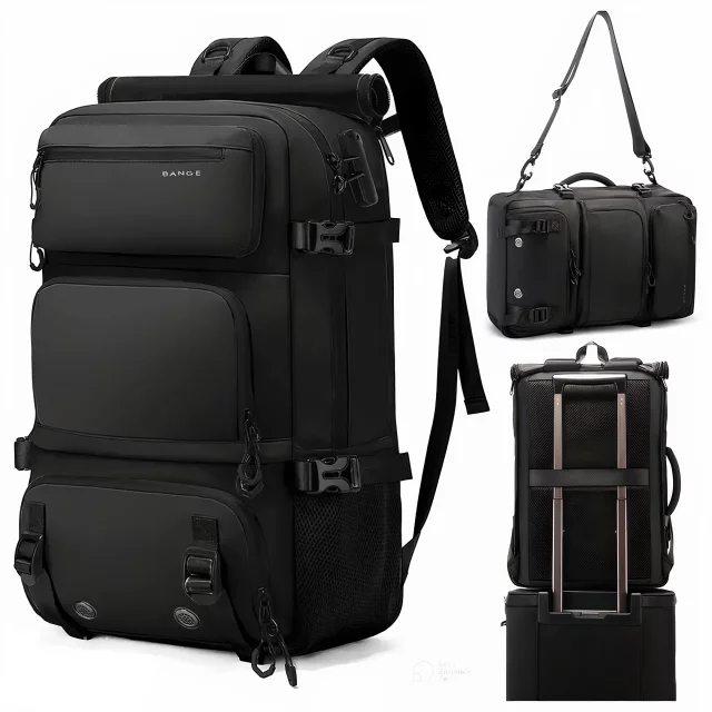 Bange wasserdichter Rucksack für 15,6-Zoll-Laptop, Stadtreisender, 45 x 30 x 16 cm, für Arbeit, Flugzeug, Herren, Damen, mit USB-Anschluss Schwarz