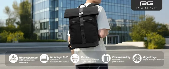 Bange wasserdichter Rucksack für 15,6-Zoll-Laptop, Stadtreisender, 45 x 30 x 16 cm, für Arbeit, Flugzeug, Herren, Damen, mit USB-Anschluss Schwarz