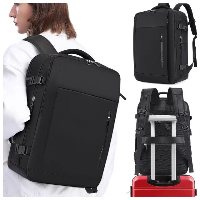 Plecak wodoodporny Bange na laptopa 15.6" miejski podróżny 46x31.5x20 cm do pracy samolotu męski damski z z gniazdem USB Czarny