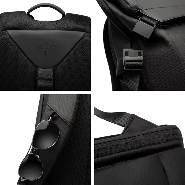 Bange voděodolný batoh na 15,6" notebook, městský cestovatel, 45x30x16 cm, do práce, do letadla, pánské, dámské, s USB portem Černá