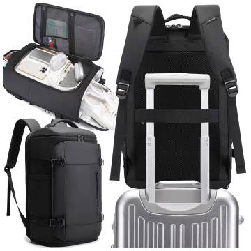 Bange wasserdichter Rucksack für 15,6-Zoll-Laptop, Stadtreisender, 45 x 30 x 16 cm, für Arbeit, Flugzeug, Herren, Damen, mit USB-Anschluss Schwarz