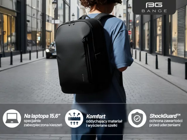 Bange 26L Waterproof Backpack for Laptops up to 15.6" – Roomy and Comfortable, Resistant and Breathable, City and Travel for Work and Airplane, Unisex – Black
