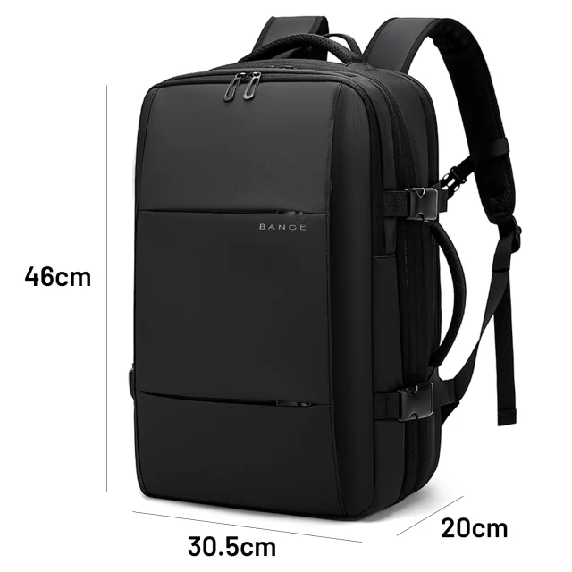 Bange wasserdichter Rucksack für 15,6-Zoll-Laptop, Stadtreisender, 45 x 30 x 16 cm, für Arbeit, Flugzeug, Herren, Damen, mit USB-Anschluss Schwarz