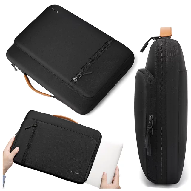Wasserdichte Laptoptasche von Bange für Laptops bis 14 Zoll (34 x 26 x 3,5 cm), ideal für Arbeit und Flugreisen, mit Tragegriff, für Damen und Herren, Schwarz