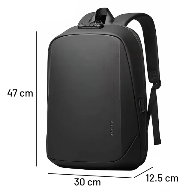 Bange Waterproof Backpack for Laptop 15.6" Travel 47x30x12.5 cm for Work School Airplane Men's Women's USB Anti-theft TSA Code Black