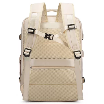 Wasserdichter Rucksack von Bange für Laptops bis 15,6 Zoll, ideal für Städtetrips, 46 x 31,5 x 20 cm, für Arbeit und Flugreisen, für Damen und Herren, mit USB-Anschluss, beige