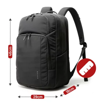 Voděodolný batoh Bange 23L na notebook 16,4" – prostorný a pohodlný, odolný a prodyšný, do města i na cesty, do práce i do letadla, unisex – černý