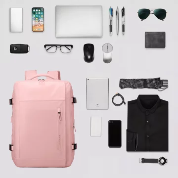Voděodolný batoh Bange na notebook 15,6", městský, cestovní, 46x31,5x20 cm, pro práci, letadlo, ženy s USB portem, růžový