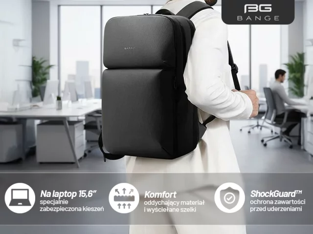 Plecak wodoodporny Bange 26L na laptopy do 15.6" – pojemny i wygodny, odporny i oddychający, miejski i podróżny do pracy i samolotu, unisex – Czarny