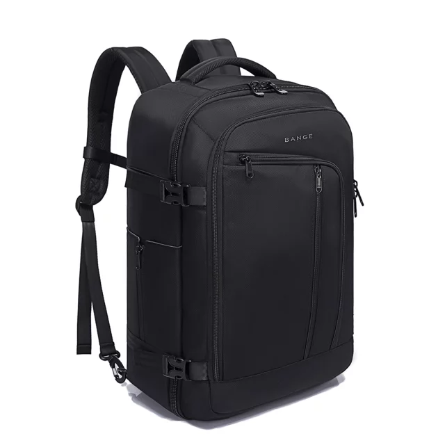 Bange wasserdichter Rucksack für 15,6-Zoll-Laptop, Stadtreisender, 45 x 30 x 16 cm, für Arbeit, Flugzeug, Herren, Damen, mit USB-Anschluss Schwarz